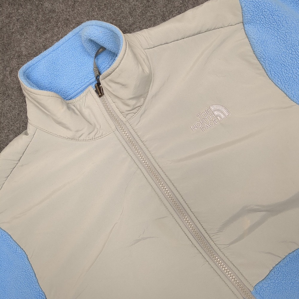 The North Face Girls XL TG Fleece Jacket Light Blue Tan Zip Up‎ Outerwear